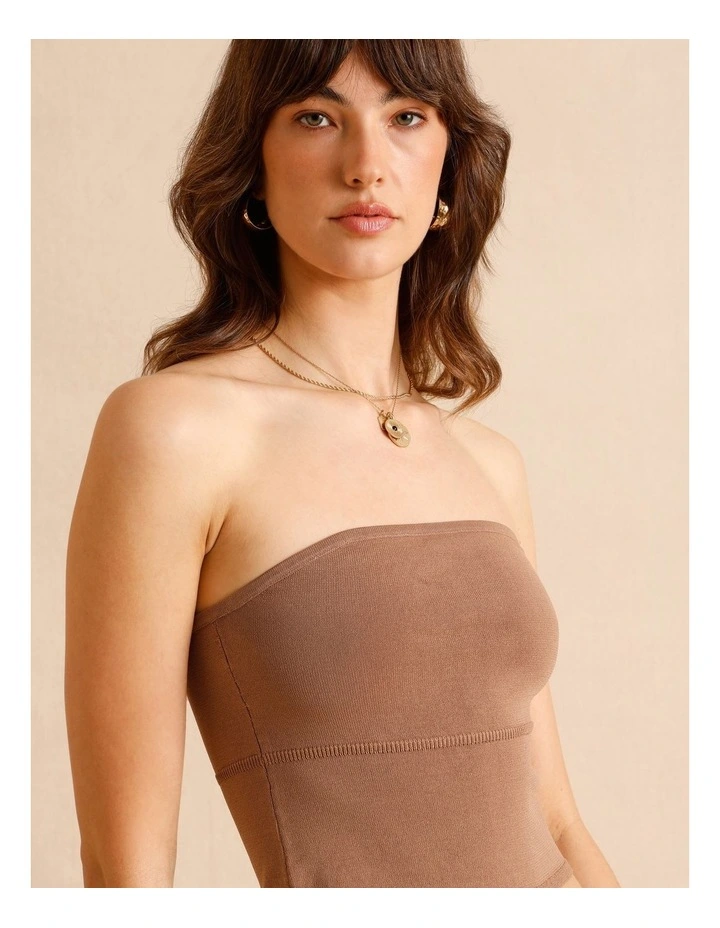 Strapless Knit Top in Brown image 3