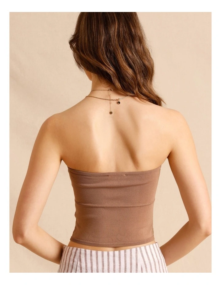 Strapless Knit Top in Brown image 5