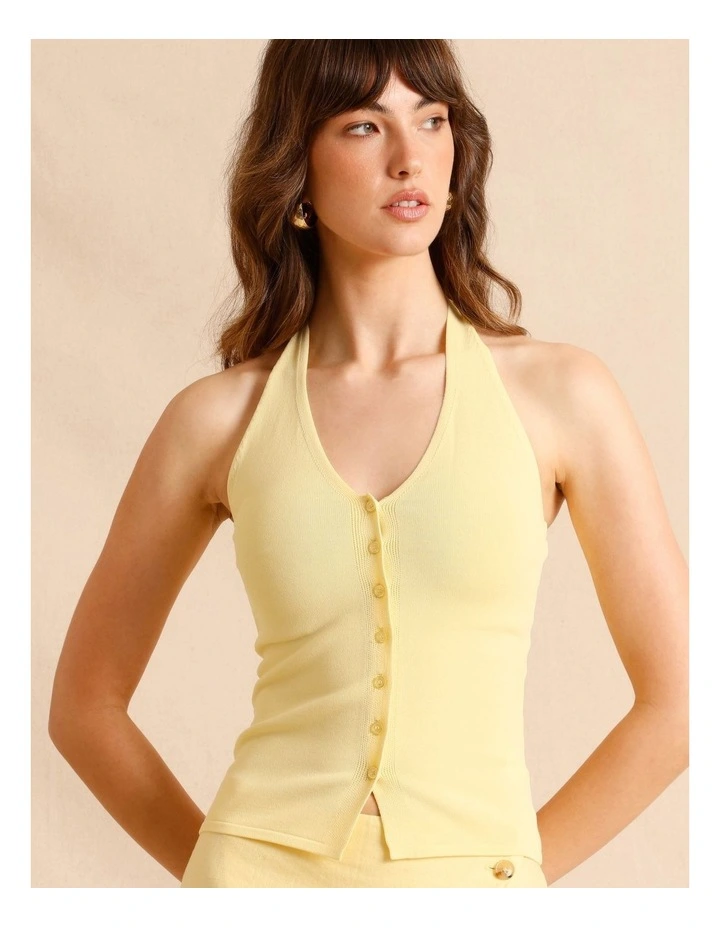 Halter Knit Top in Lemon image 3
