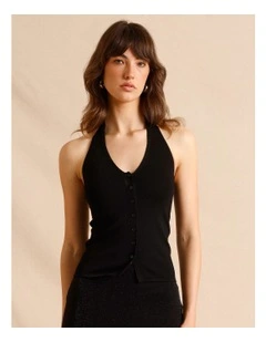 Halter Knit Top in Black