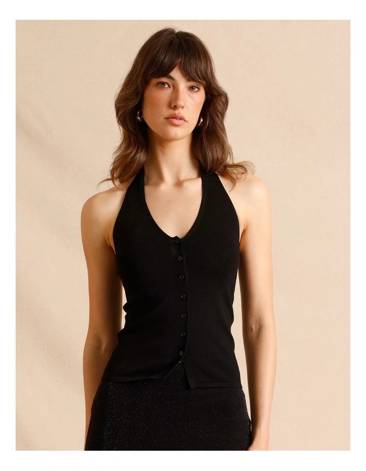Halter Knit Top in Black image 1
