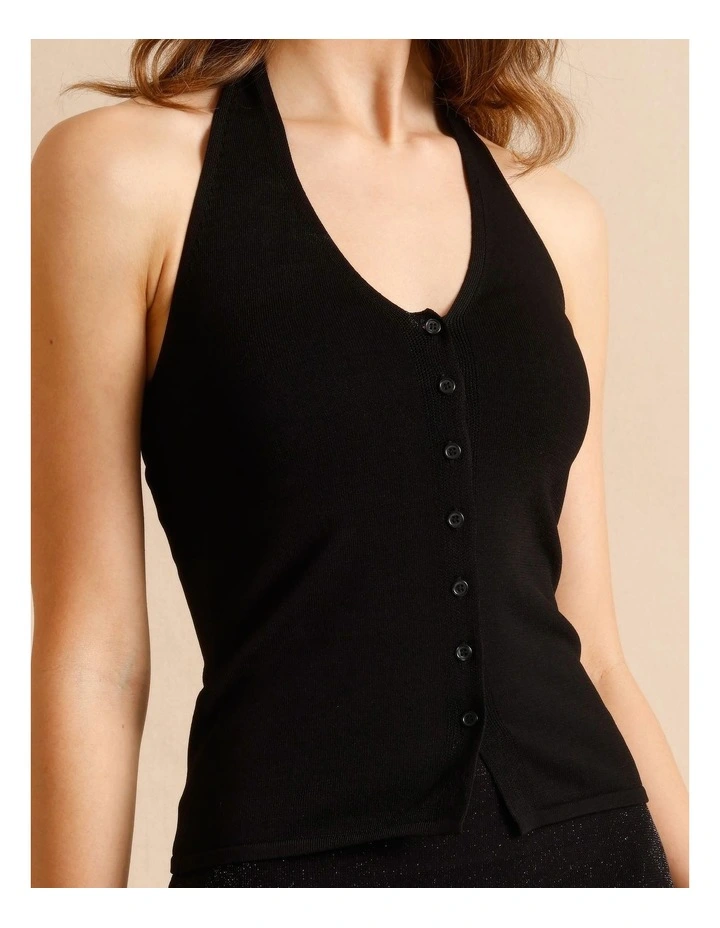 Halter Knit Top in Black image 2
