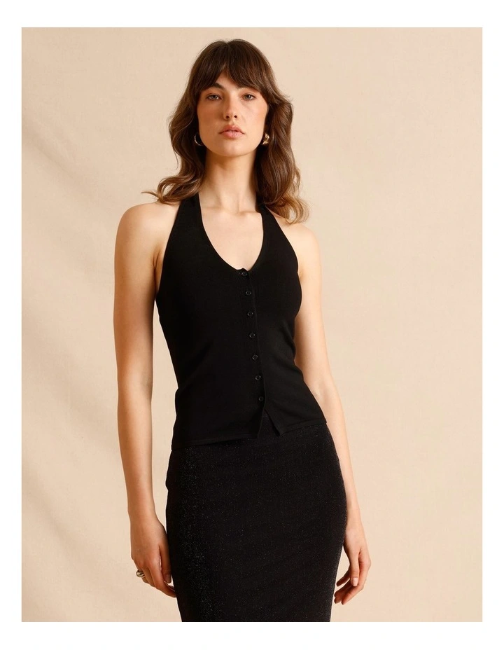 Halter Knit Top in Black image 4
