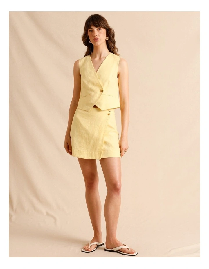 European Linen Asymmetrical Button Vest in Lemon image 3