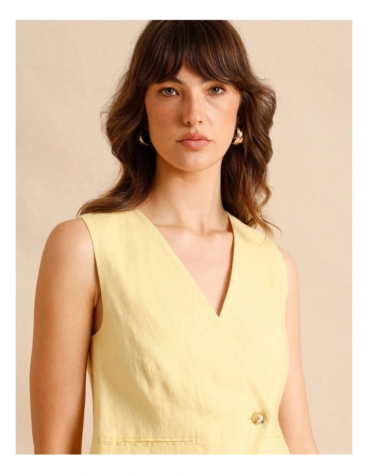 European Linen Asymmetrical Button Vest in Lemon image 5