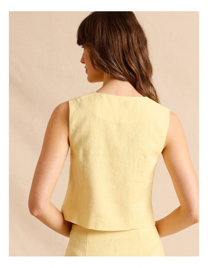 European Linen Asymmetrical Button Vest in Lemon image 6