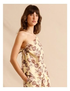 European Linen Tie Side One Shoulder Top in Assorted