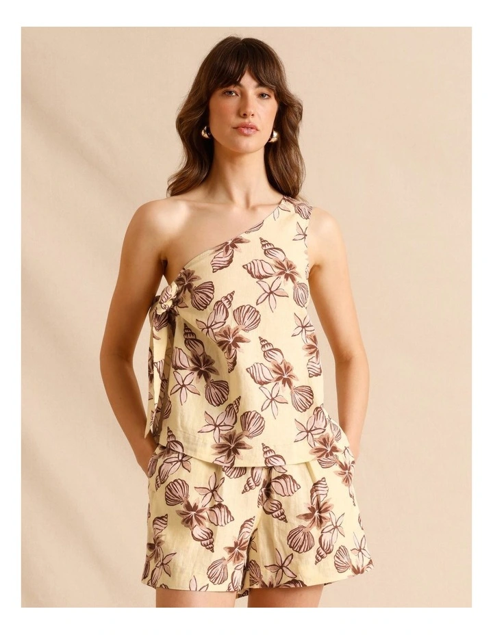 European Linen Tie Side One Shoulder Top in Assorted image 3