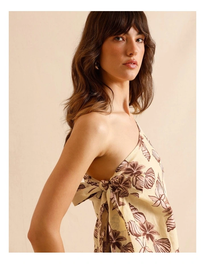 European Linen Tie Side One Shoulder Top in Assorted image 4