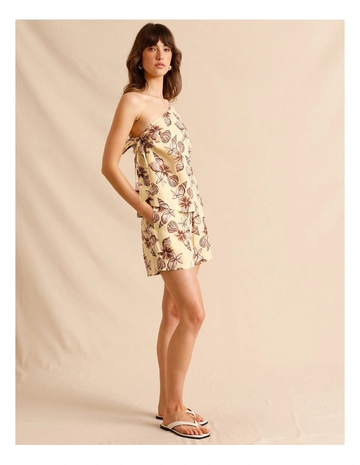 European Linen Tie Side One Shoulder Top in Assorted image 5