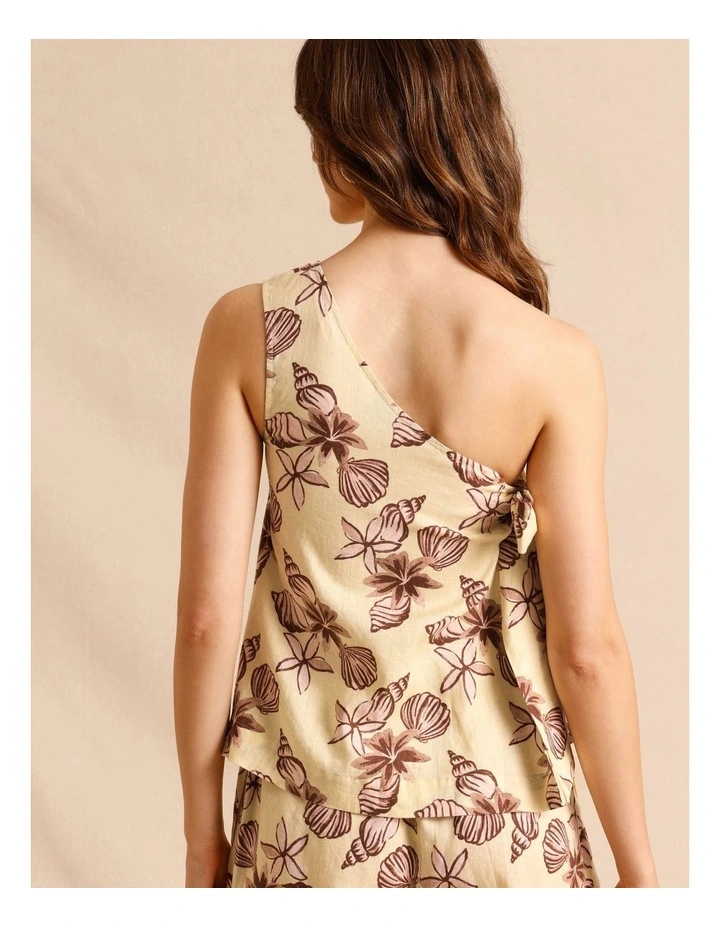 European Linen Tie Side One Shoulder Top in Assorted image 6