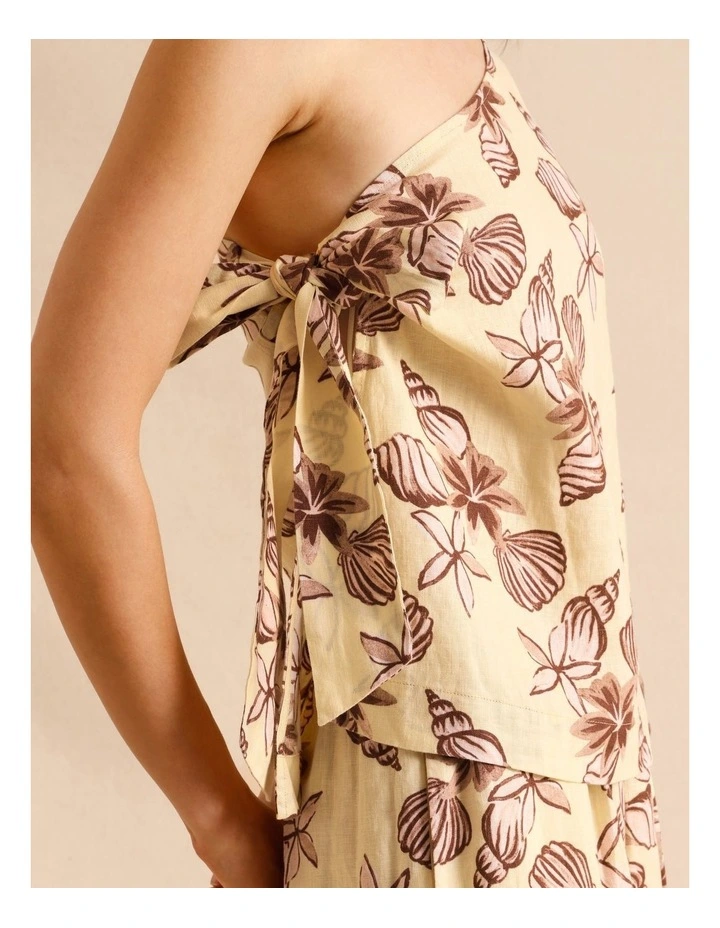 European Linen Tie Side One Shoulder Top in Assorted image 7