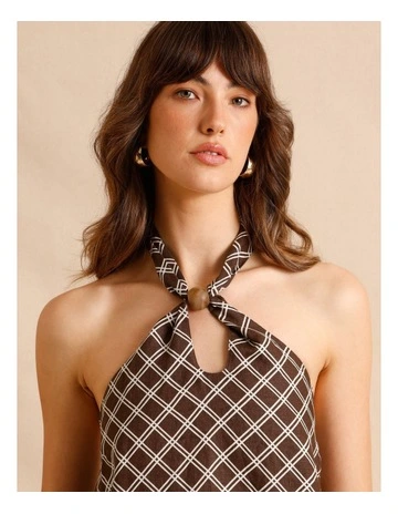 European Linen Halter Top in Chocolate