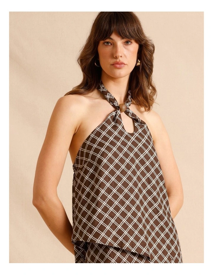 European Linen Halter Top in Chocolate image 4