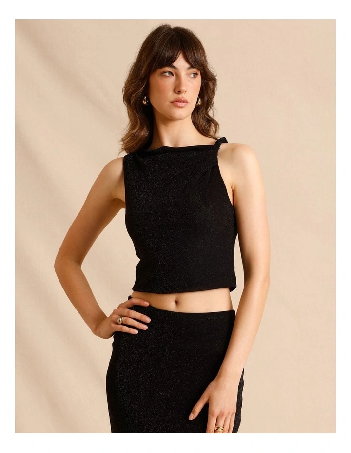 Off the Shoulder Twist Lurex Top in Black image 1
