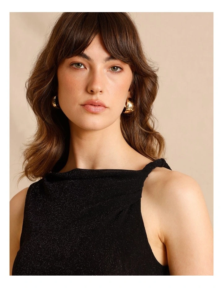 Off the Shoulder Twist Lurex Top in Black image 2
