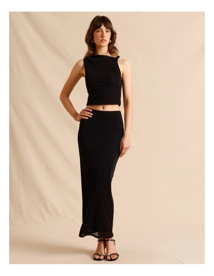 Off the Shoulder Twist Lurex Top in Black image 3