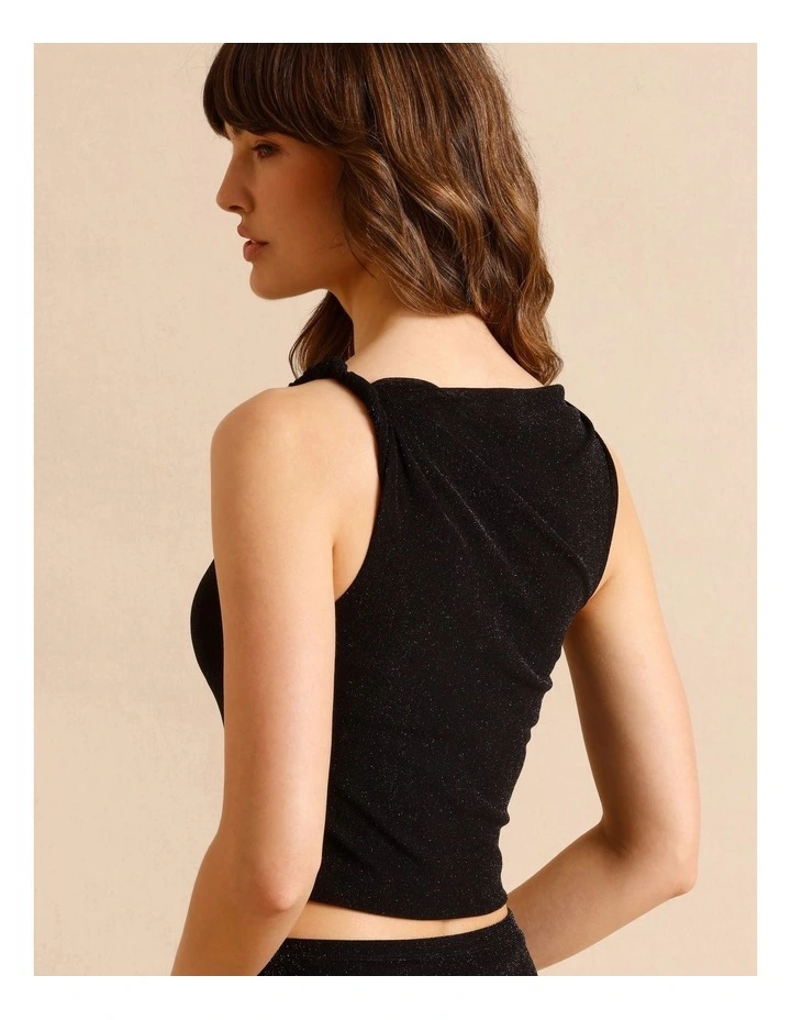 Off the Shoulder Twist Lurex Top in Black image 5