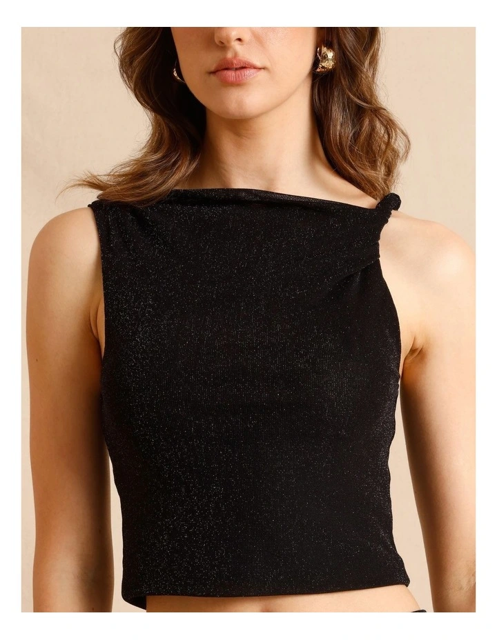 Off the Shoulder Twist Lurex Top in Black image 6