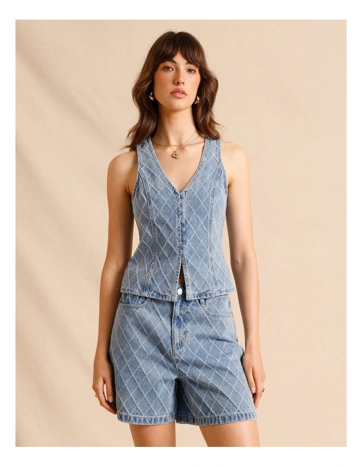 Textured Denim Button Front Vest in Light Blue image 2