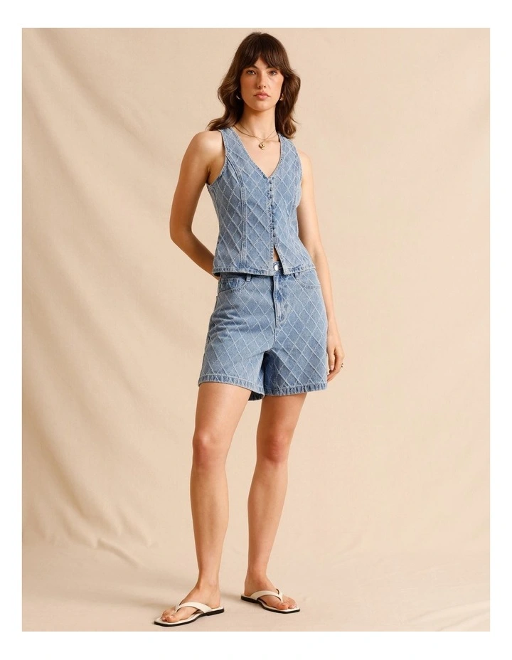 Textured Denim Button Front Vest in Light Blue image 6
