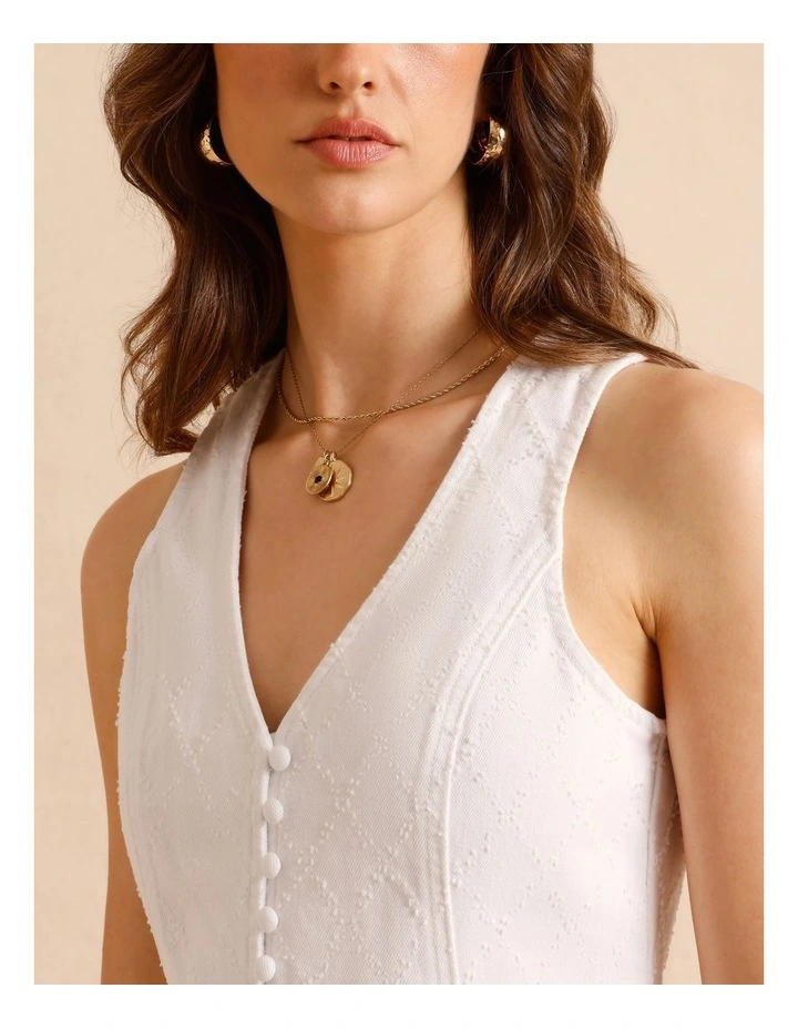 Textured Denim Button Front Vest in White image 4