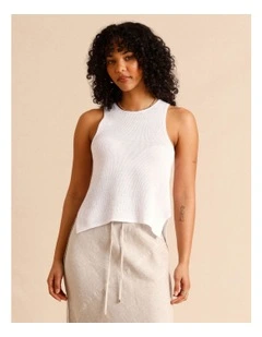 Linen Blend Knit Tank in White