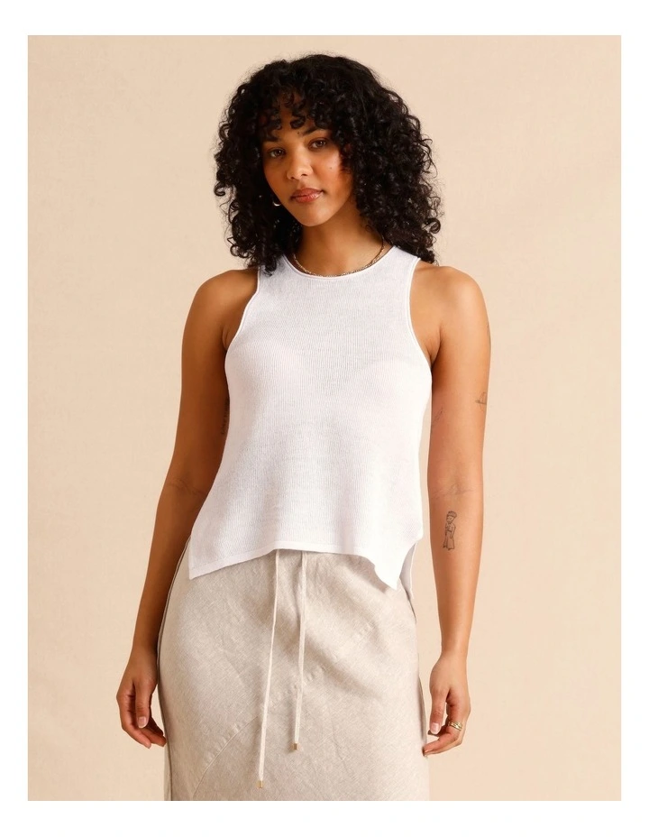 Linen Blend Knit Tank in White image 1