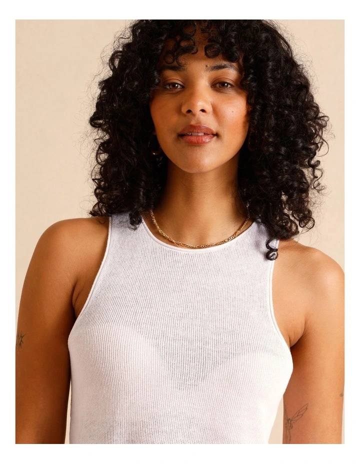 Linen Blend Knit Tank in White image 2
