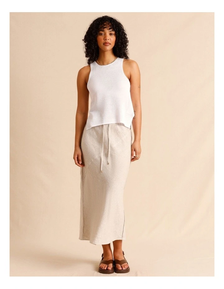 Linen Blend Knit Tank in White image 3