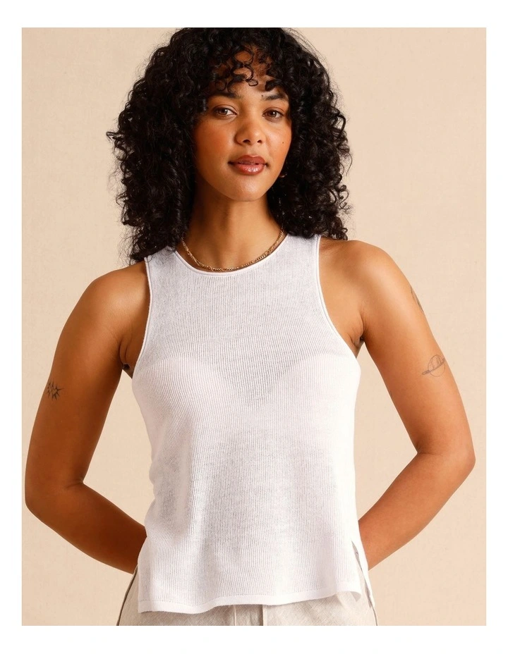 Linen Blend Knit Tank in White image 4