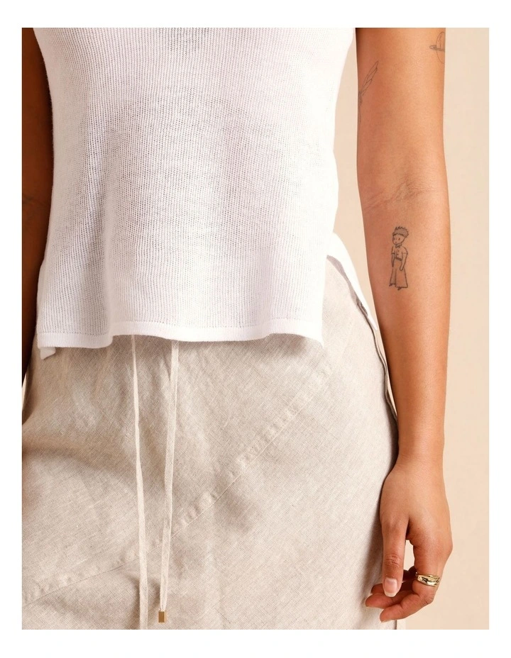 Linen Blend Knit Tank in White image 5