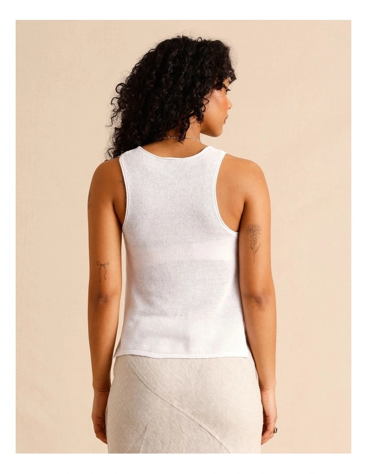 Linen Blend Knit Tank in White image 6