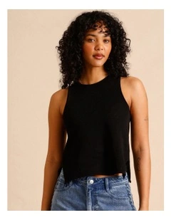 Linen Blend Knit Tank in Black