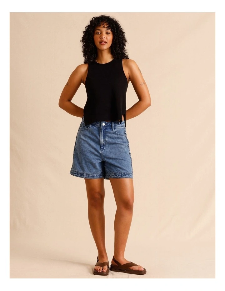 Linen Blend Knit Tank in Black image 3