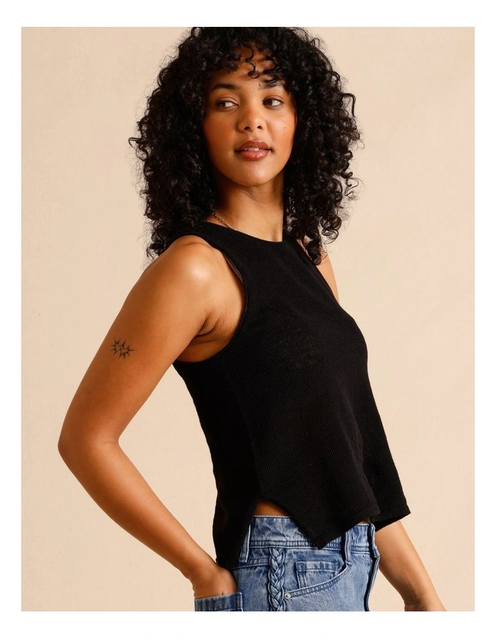 Linen Blend Knit Tank in Black image 4