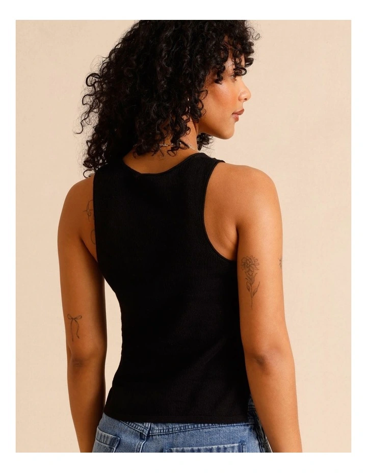 Linen Blend Knit Tank in Black image 6