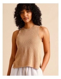 Linen Blend Knit Tank in Sand