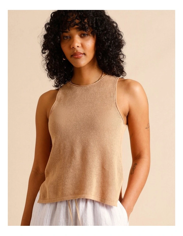 Linen Blend Knit Tank in Sand image 1
