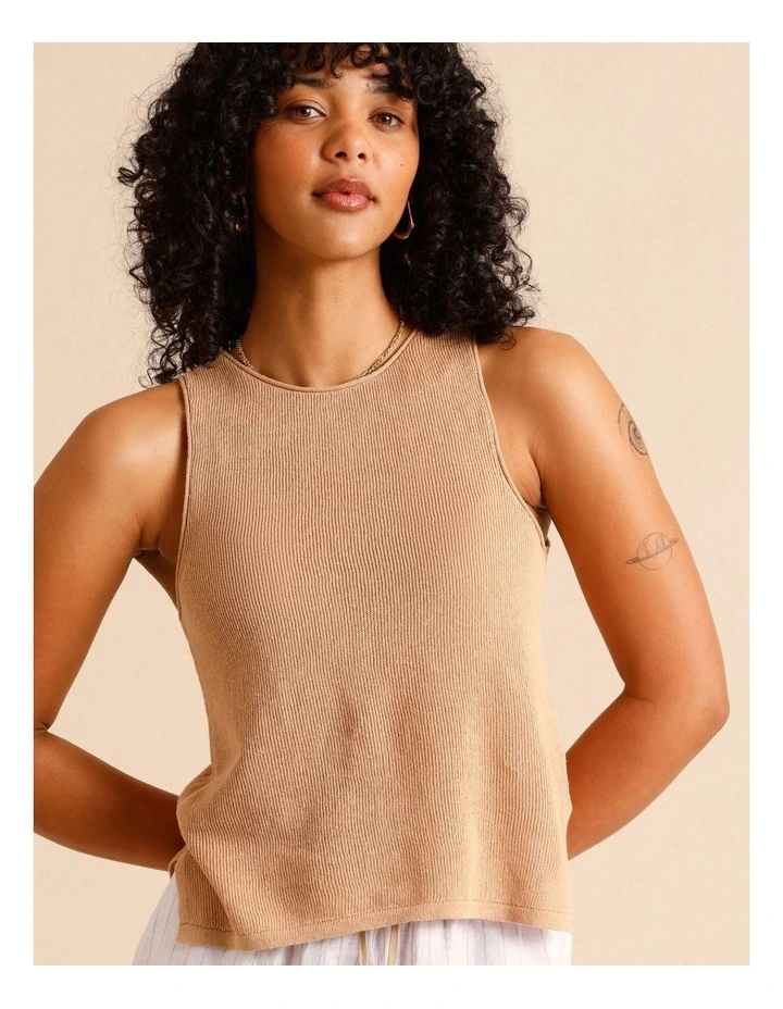 Linen Blend Knit Tank in Sand image 3