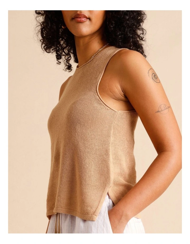 Linen Blend Knit Tank in Sand image 4
