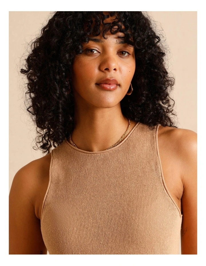 Linen Blend Knit Tank in Sand image 5