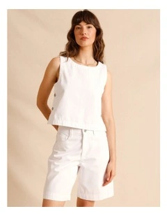 Recycled Cotton Blend Twill Tank in White