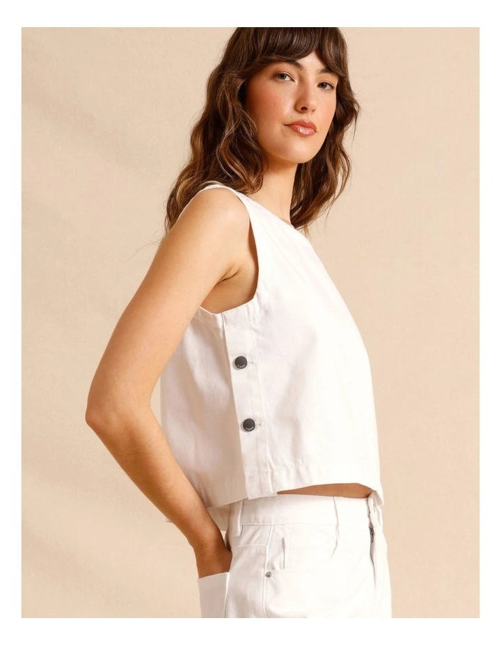Recycled Cotton Blend Twill Tank in White image 2
