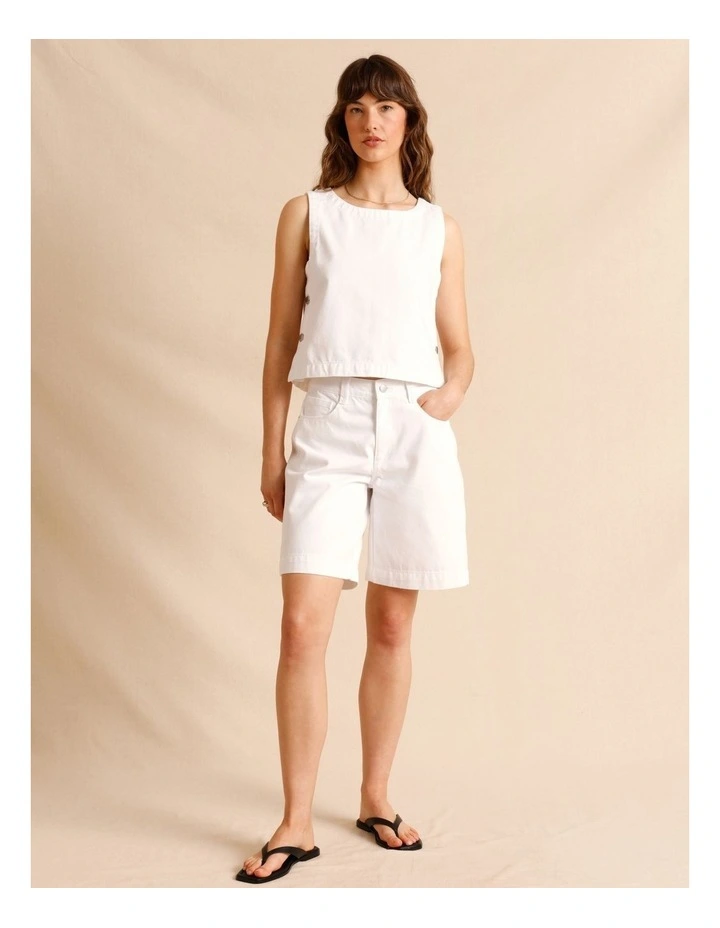 Recycled Cotton Blend Twill Tank in White image 3