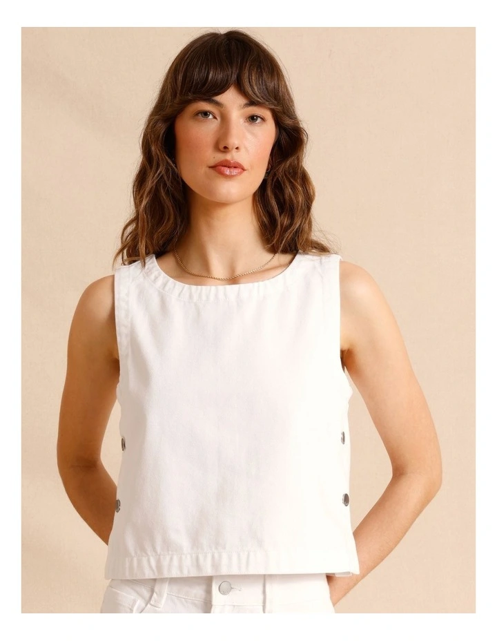 Recycled Cotton Blend Twill Tank in White image 4