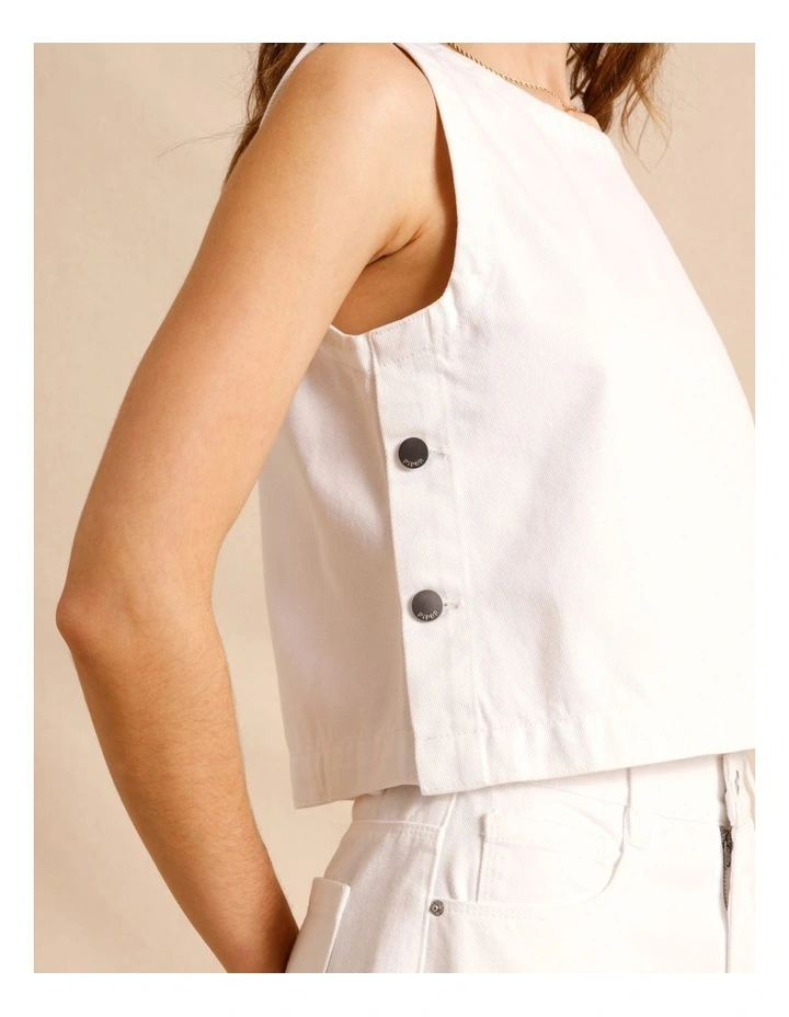 Recycled Cotton Blend Twill Tank in White image 5