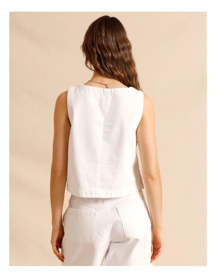 Recycled Cotton Blend Twill Tank in White image 6