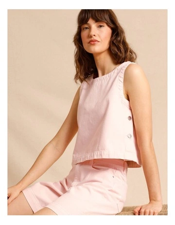 Recycled Cotton Blend Twill Tank in Light Pink