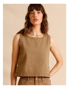 Recycled Cotton Blend Twill Tank in Sand